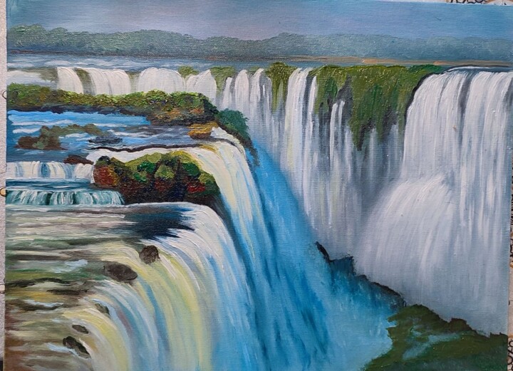 Schilderij getiteld "Водопад" door Natalya Generalova, Origineel Kunstwerk, Olie