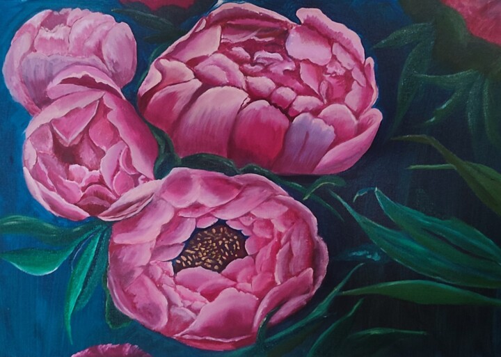 Peinture intitulée "Цветы Пионы" par Natalya Generalova, Œuvre d'art originale, Huile