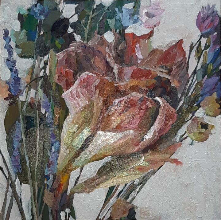 Painting titled "Сухие цветы" by Natalya Makoed, Original Artwork, Oil