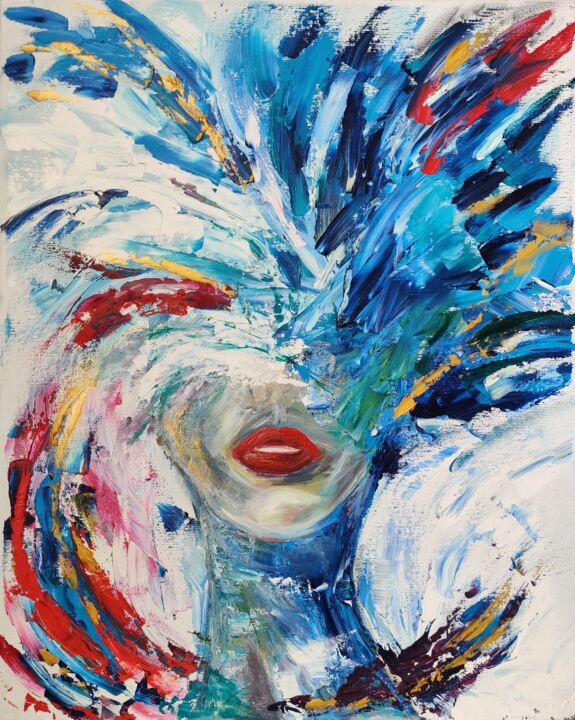 Painting titled "The Flow (abstract…" by Natalya Mitrofanova, Original Artwork, Oil Mounted on Wood Stretcher frame