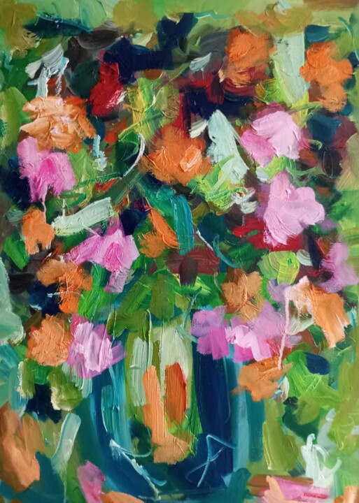 Painting titled ""Splash of Floral S…" by Natalya Mougenot, Original Artwork, Oil
