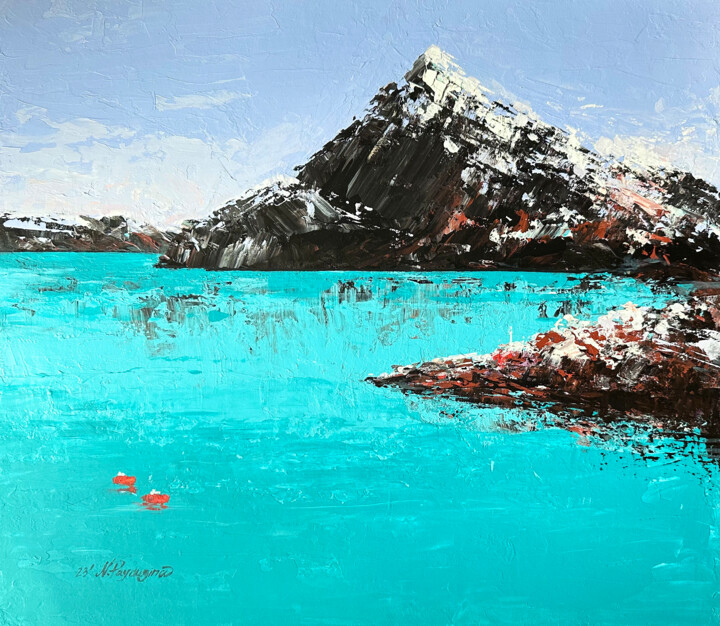 Peinture intitulée "Turquoise Iceland" par Natalya Paydugina, Œuvre d'art originale, Acrylique