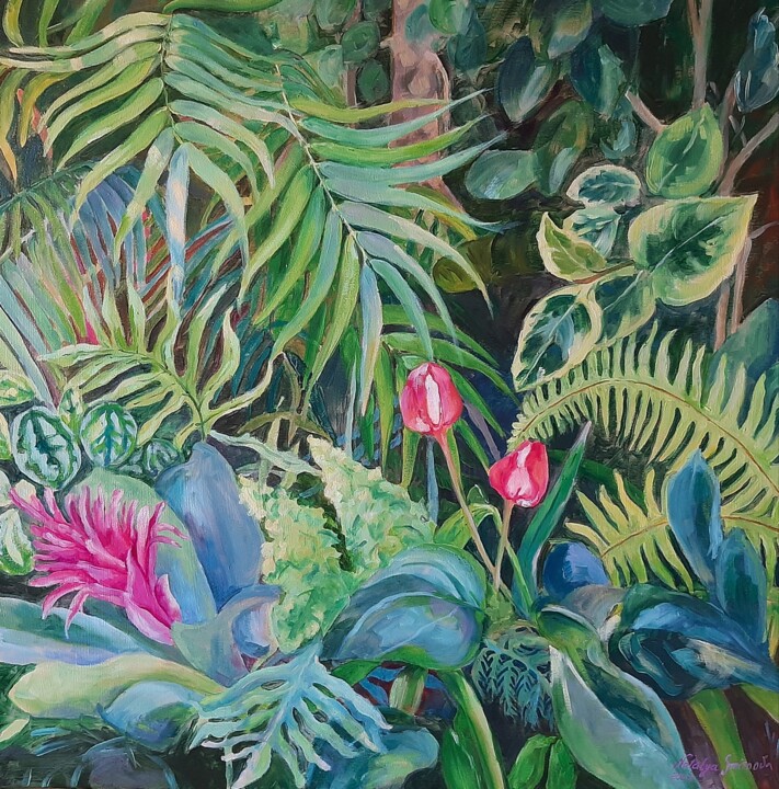 Peinture intitulée "Angolo dei tulipani" par Natalya Smirnova, Œuvre d'art originale, Huile Monté sur Châssis en bois
