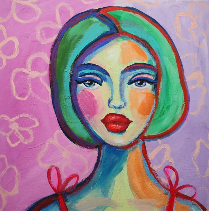 Peinture intitulée "Pocker Face Woman P…" par Natalya Volynska, Œuvre d'art originale, Acrylique
