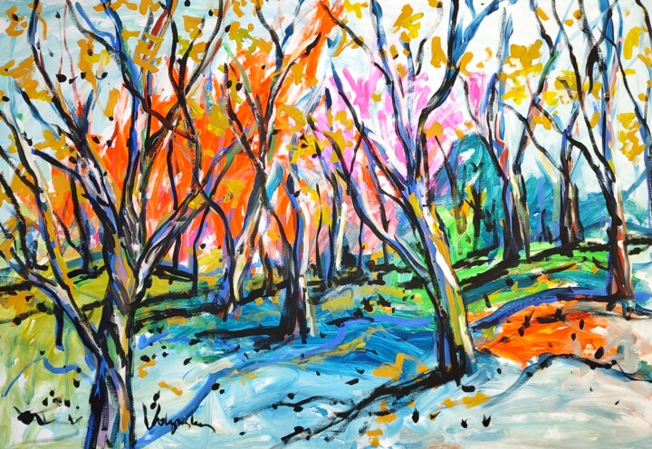Painting titled "Forest Painting Col…" by Natalya Volynska, Original Artwork, Acrylic
