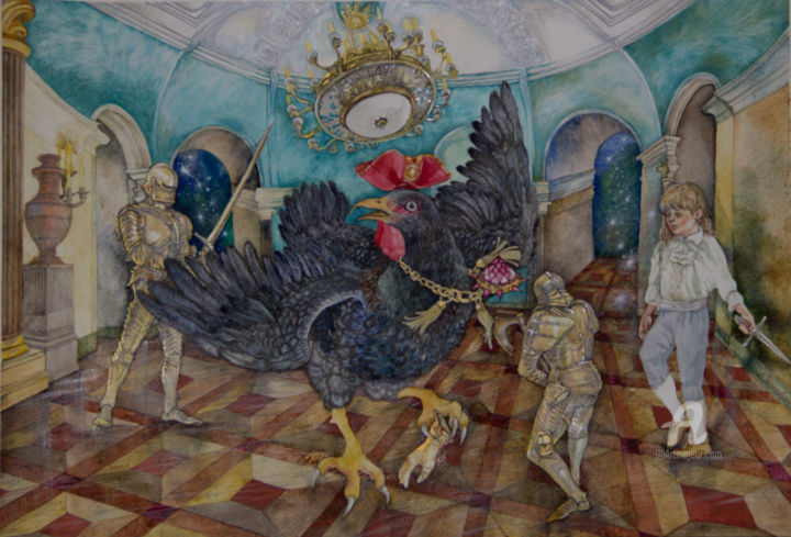 Painting titled "2020 Black hen or u…" by Natalia Dermanskaia, Original Artwork, Watercolor