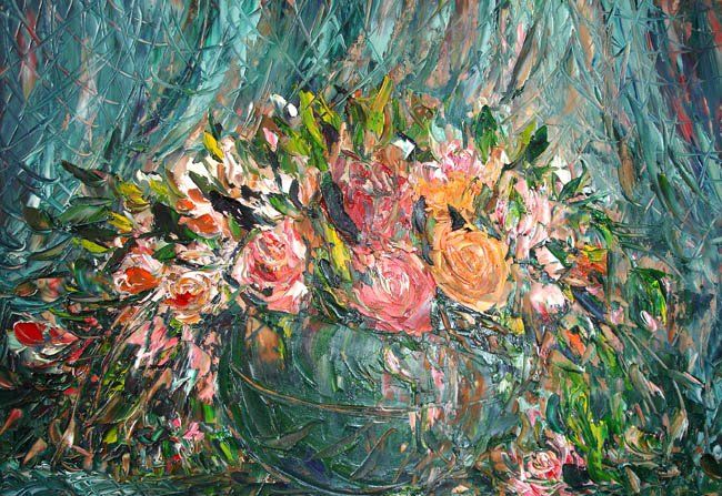 Peinture intitulée "Des roses dans la v…" par Nataly Basarab, Œuvre d'art originale, Huile