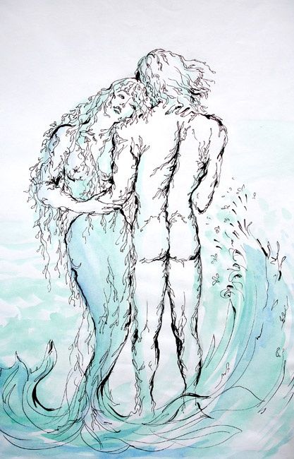 Dessin intitulée "Une sirène" par Nataly Basarab, Œuvre d'art originale, Autre