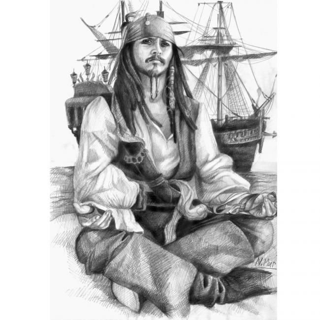 Dessin intitulée "Jack Sparrow." par Natamur, Œuvre d'art originale