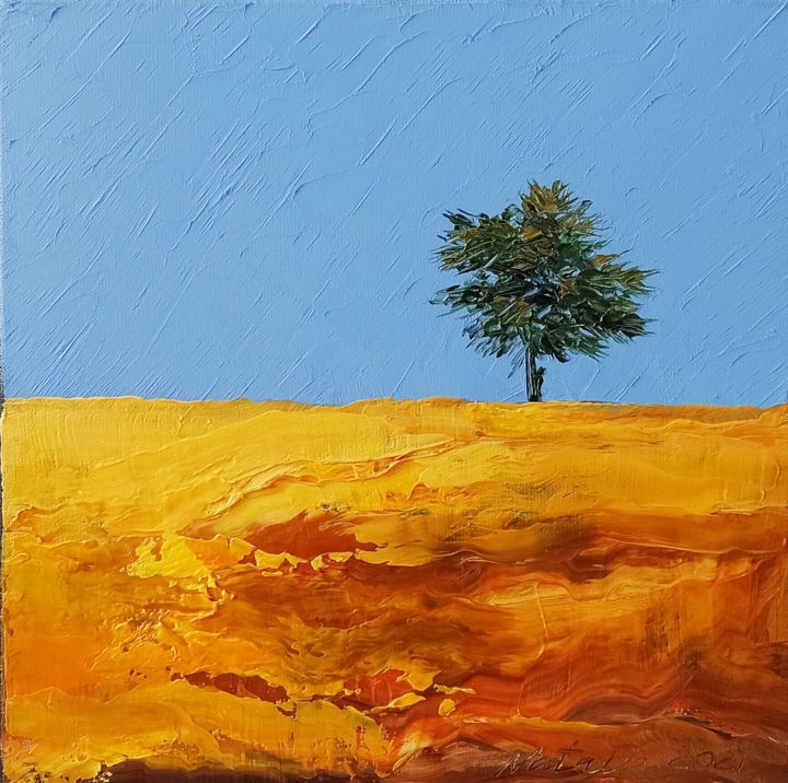 Painting titled "Tree in the desert" by Natalia Cherepovich, Original Artwork, Oil