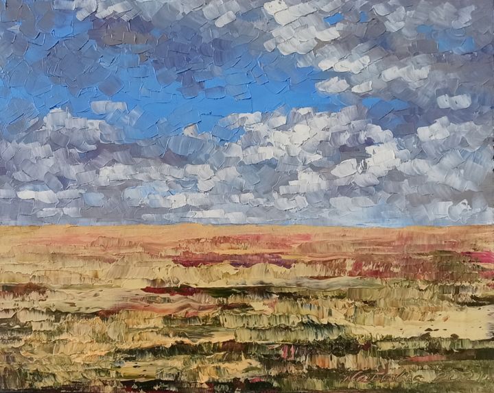 Картина под названием "Wheat field" - Natalia Cherepovich, Подлинное произведение искусства, Масло