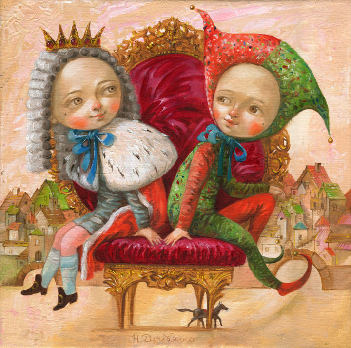 Malerei mit dem Titel "Король и шут, холст…" von Natalia Derevianko, Original-Kunstwerk, Öl