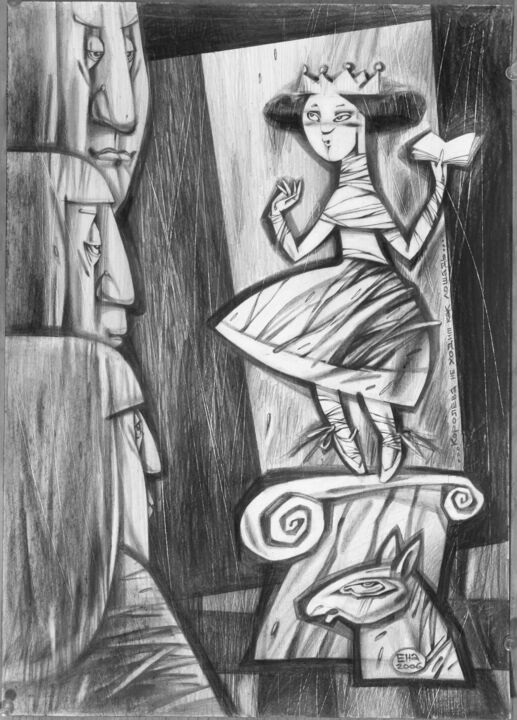 Dessin intitulée "Queen's Move" par Natasha Ermolaeva, Œuvre d'art originale, Graphite