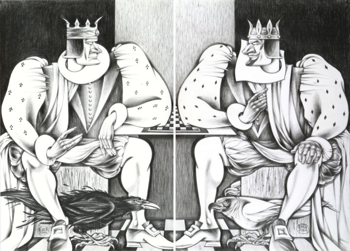 Tekening getiteld "Kings" door Natasha Ermolaeva, Origineel Kunstwerk, Grafiet