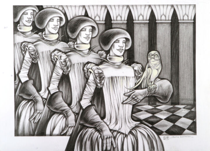 Zeichnungen mit dem Titel "Queen's Army" von Natasha Ermolaeva, Original-Kunstwerk, Graphit