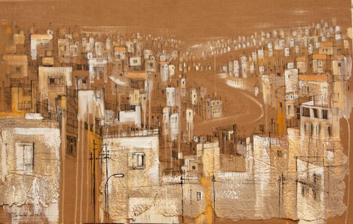 Painting titled "Graphical view Amman" by Natasha Granata, Original Artwork, Acrylic