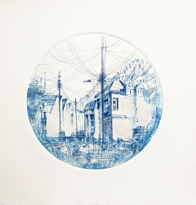 Printmaking titled "Chapinero blue" by Natasha Granata, Original Artwork, Engraving