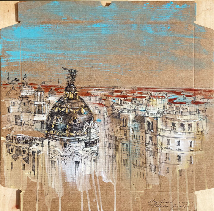 Dibujo titulada "Madrid, The Metropo…" por Natasha Granata, Obra de arte original, Rotulador