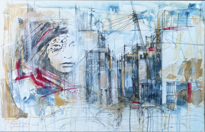 Malerei mit dem Titel "The face of the city" von Natasha Granata, Original-Kunstwerk, Acryl
