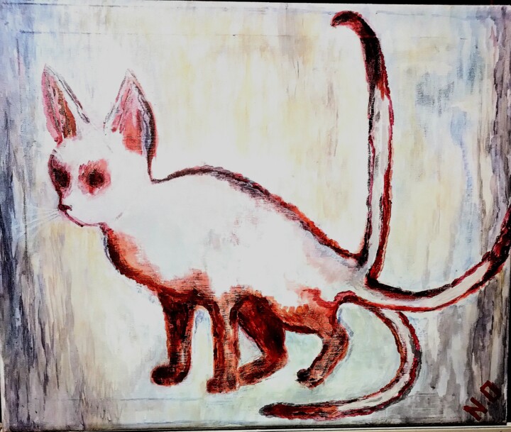 Картина под названием "Meow .Three cat moo…" - Natasha Orlova, Подлинное произведение искусства, Акрил Установлен на Деревян…