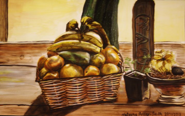 Painting titled "bananes et clementi…" by Natasha Pelley-Smith, Original Artwork, Oil