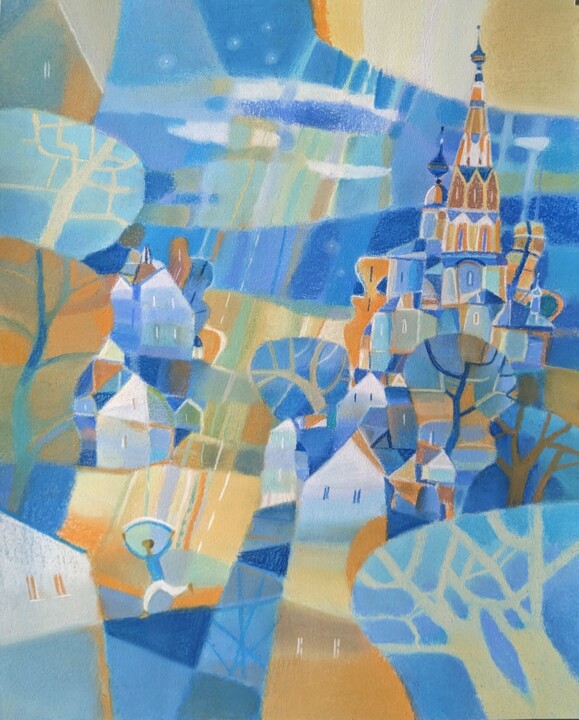 Pintura titulada "Summer rain/ citysc…" por Natasha Svetelshchuk, Obra de arte original, Pastel