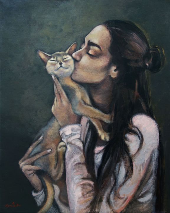 Painting titled "Fluffy kiss" by Natasha Lyapkina, Original Artwork, Acrylic