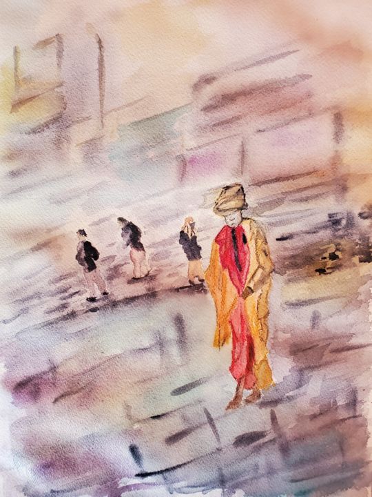 Peinture intitulée "Pèlerinage" par Natasha Natasha St-Amand, Œuvre d'art originale, Aquarelle