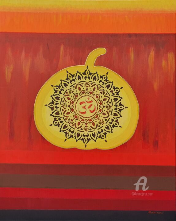 Картина под названием "Autumn Pumpkin Mant…" - Nata Shemshur, Подлинное произведение искусства, Акрил