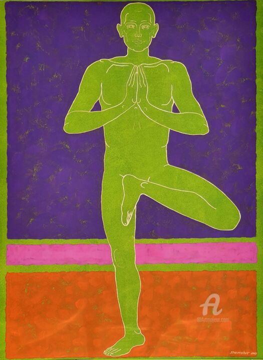 Painting titled "Balanced Planet Yoga" by Nata Shemshur, Original Artwork, Acrylic