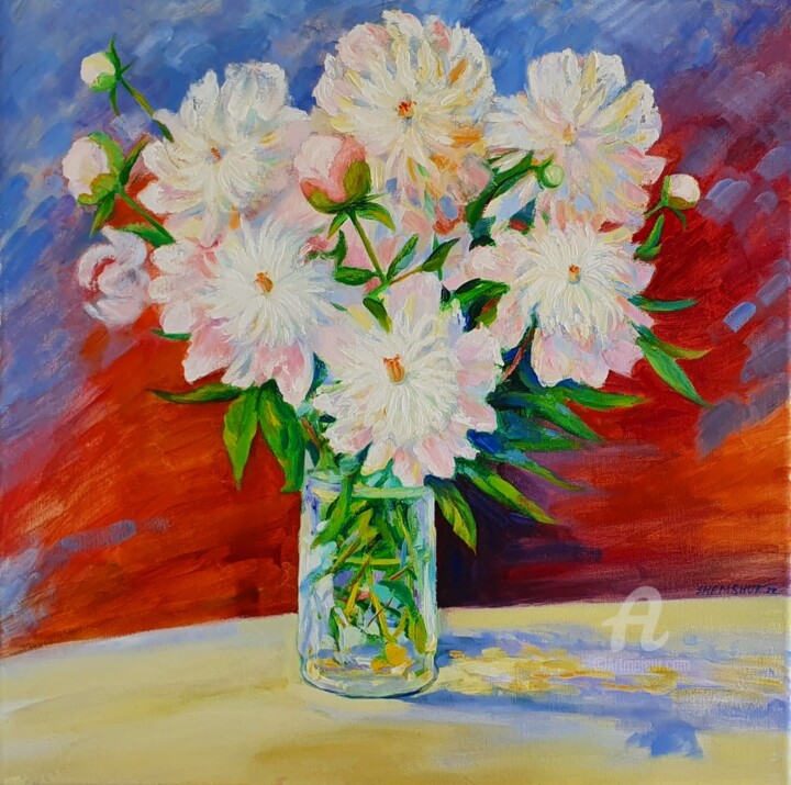 Painting titled "The aroma of white…" by Nata Shemshur, Original Artwork, Oil