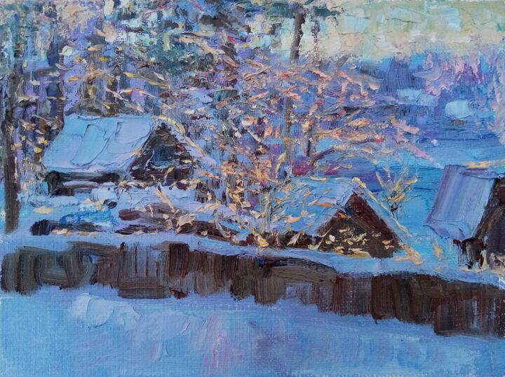 Картина под названием "Зимнее утро" - Natalya Timchenko, Подлинное произведение искусства, Масло Установлен на Деревянная ра…