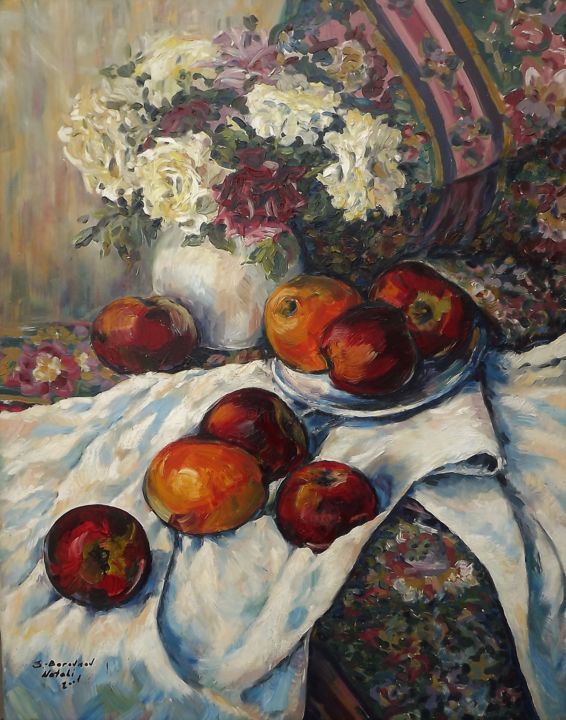 Painting titled "Still life with ros…" by Shtainfeld-Borovkov Nataly, Original Artwork, Oil