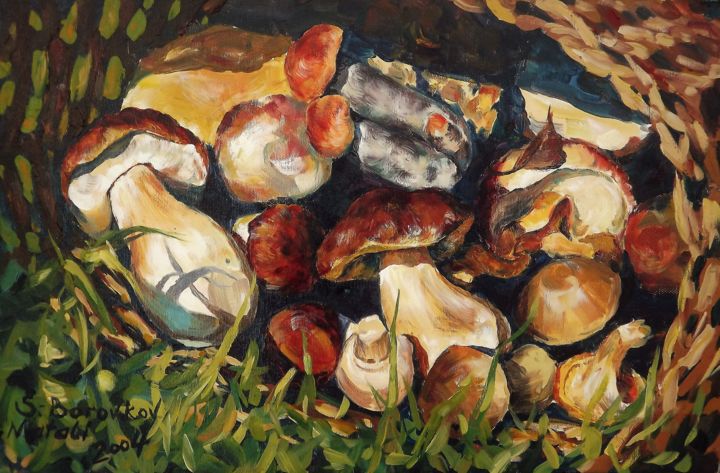 Painting titled "Mushrooms" by Shtainfeld-Borovkov Nataly, Original Artwork, Oil