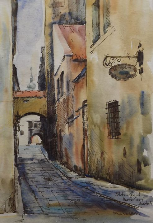 Peinture intitulée "Prague" par Shtainfeld-Borovkov Nataly, Œuvre d'art originale, Aquarelle