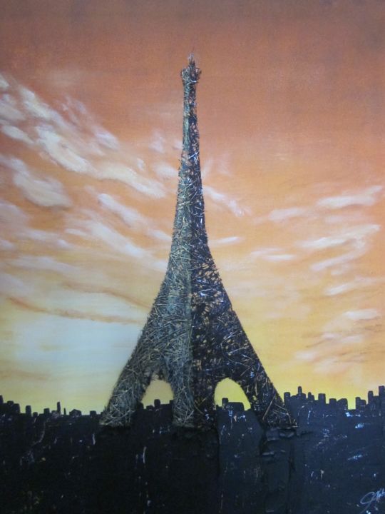 Peinture intitulée "Paris by night" par Nathanael Cesar, Œuvre d'art originale, Acrylique