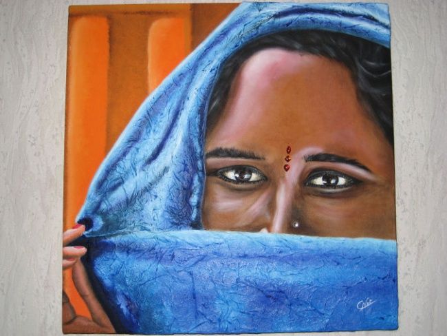 Peinture intitulée "Regard de l'Inde" par Nathanael Cesar, Œuvre d'art originale