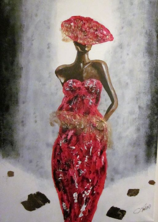 Painting titled "Défilé en rouge et…" by Nathanael Cesar, Original Artwork, Oil