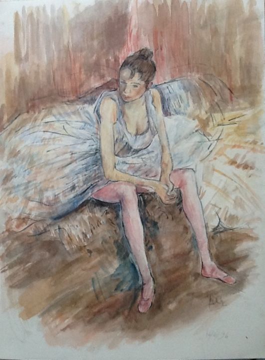 Painting titled "Danseuse d aprés De…" by Nathalie De Courrèges, Original Artwork, Watercolor