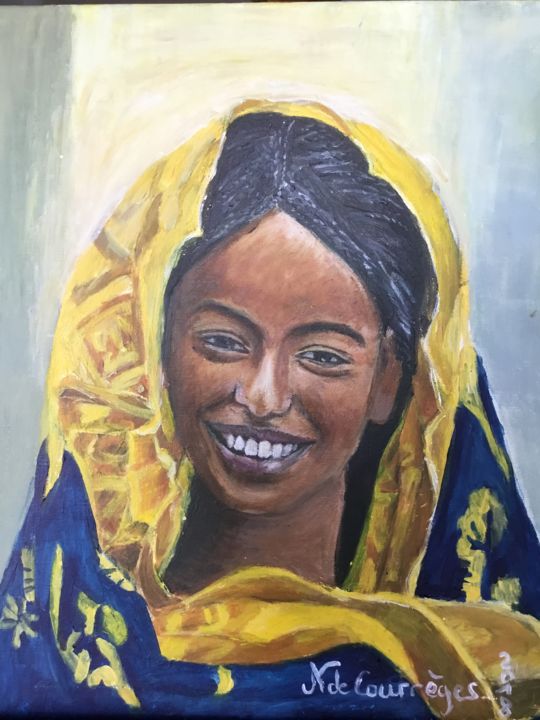 Painting titled "Africaine" by Nathalie De Courrèges, Original Artwork, Acrylic
