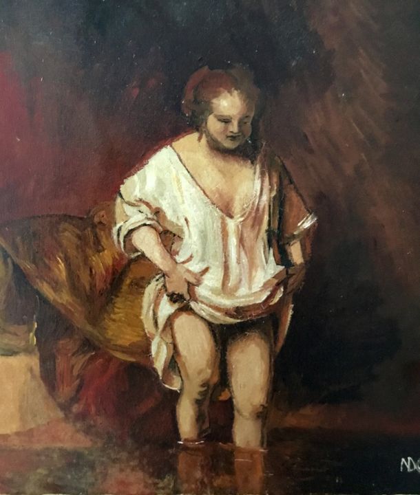 Pittura intitolato "« Baigneuse » d’ ap…" da Nathalie De Courrèges, Opera d'arte originale, Olio