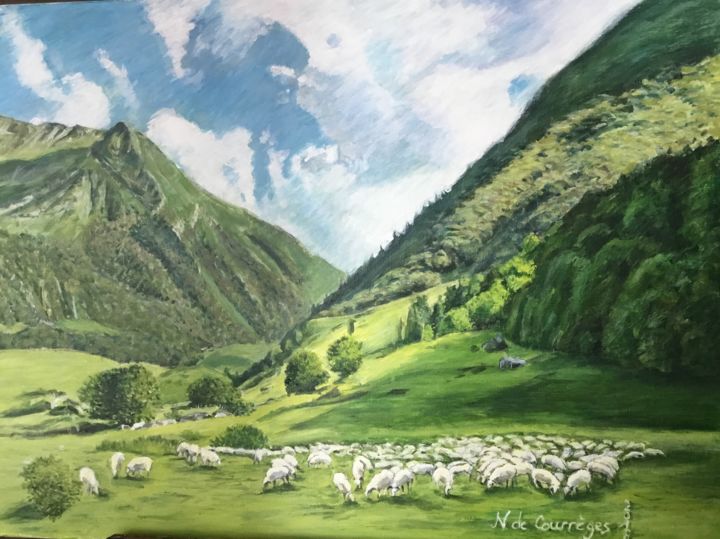 Painting titled "Estive Pyrénéenne" by Nathalie De Courrèges, Original Artwork, Acrylic