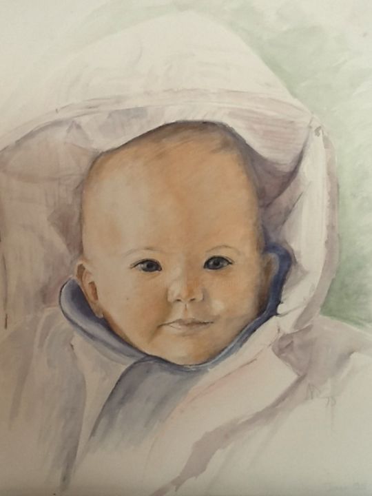 Ζωγραφική με τίτλο "enfant-au-sourire" από Nathalie De Courrèges, Αυθεντικά έργα τέχνης, Ακουαρέλα