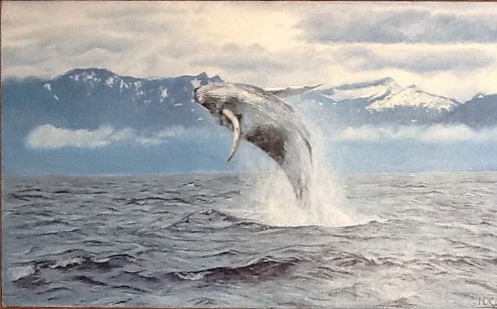 Painting titled "baleine à bosse" by Nathalie De Courrèges, Original Artwork, Oil