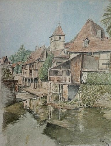 Peinture intitulée "Salies du Béarn" par Nathalie De Courrèges, Œuvre d'art originale, Aquarelle