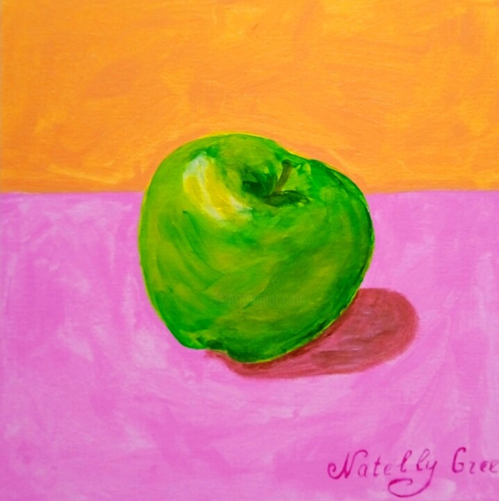 Painting titled "Painting Green Appl…" by Natelly Gree, Original Artwork, Acrylic