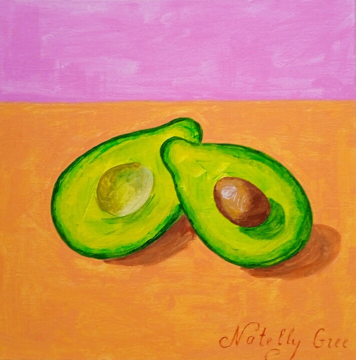 Painting titled "Avocado painting Ac…" by Natelly Gree, Original Artwork, Acrylic Mounted on Wood Stretcher frame
