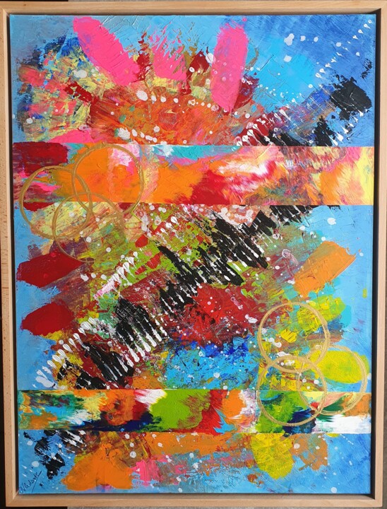 Painting titled "TECHNICOLOR" by Natha, Original Artwork, Acrylic Mounted on Wood Stretcher frame