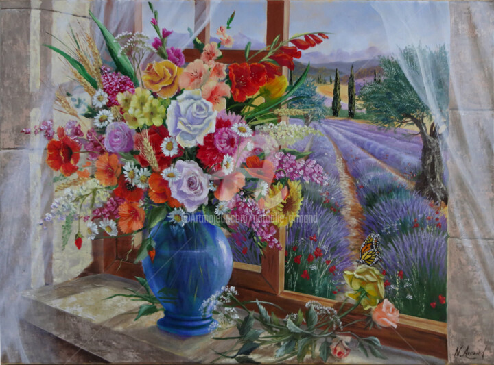 Peinture intitulée "bouquet-dete.jpg" par Nathalie Armand, Œuvre d'art originale, Huile