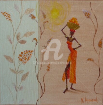Painting titled "L'africaine" by Nathalie Armand, Original Artwork, Oil